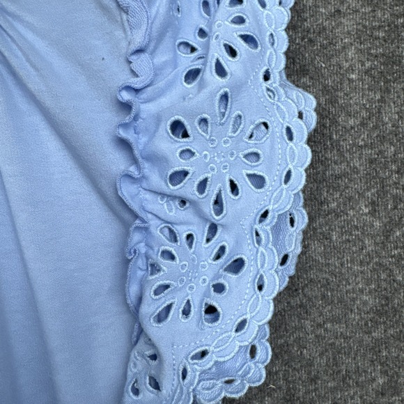 Crown & Ivy Womens XXL Blue Off Shoulder Blouse Eyelet Lace Ruffle Stretch Top - Picture 3 of 6